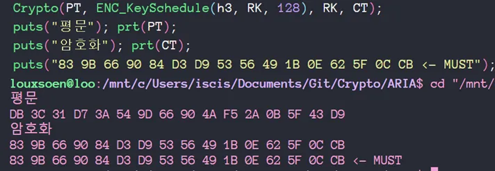 Verifying the recovered ARIA master key